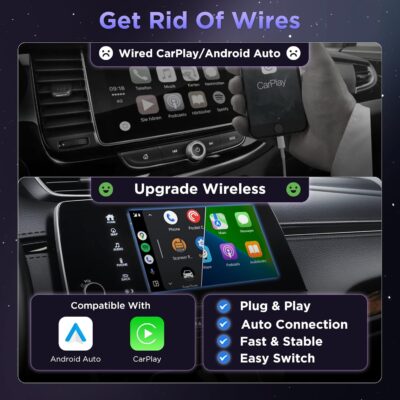2in1 Carplay Wireless Adapter Android Auto Wireless Adapter, Mini USB Small Dongle Fast Auto Connect, Car Play Play Plug, for Apple iPhone iOS & Android 11+, OEM Wired Car Model 2017+, Black - Image 3