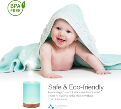 ASAKUKI Essential Oil Diffuser for Home, 300 ml Humidifier with Automatic Shut-Off, Quiet Aromatherapy Diffuser with 7 LED Lights for Living Room, Kitchen, Bedroom, Hotel - Light Brown - Image 4