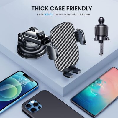 TICILFO Phone Mount for Car Phone Holder [Military-Grade Suction & Stable Clip] Car Phone Holder Mount Windshield Dashboard Air Vent Universal Automobile Mount Fit for All Dash Mounting Kits iPhone - Image 6