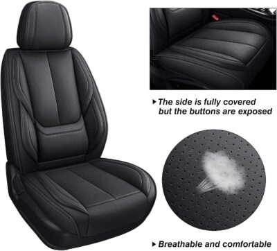 Black Car Seat Cover with Lumbar Support, Car Seat Protector Waterproof, Nappa Leather Car Seat Cushion, Car Seat Covers Front Seats and Back Fit for Most Cars - Image 5