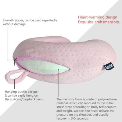 Neck Pillows for Sleeping Travel Pink Travel Pillow Comfortable U Shape Memory Foam Pillows Neck and Head Support Portable Travel Neck Pillow Suitable for Planes, Trains, Self-Driving Cars - Image 4