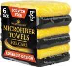 Super Soft Microfiber Towels for Cars - Edgeless - 6pk (12”x12”) - Premium Scratch-Free Towel - Great for Drying, Detailing, Polishing, Buffing - Ultra Absorbent Microfiber Cleaning Cloths for Car