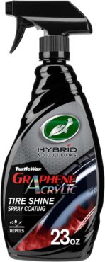 Turtle Wax Hybrid Solutions Graphene Acrylic Tire Shine Spray Coating, Long-Lasting Rich Black Shine, No-Sling, Water-Resistant Tire Dressing with UV and Dirt Repellent Protection, 23oz (Pack of 1)