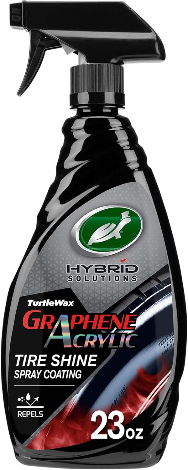 71ilu6l7N4L._AC_SL1500_.jpg Turtle Wax Hybrid Solutions Graphene Acrylic Tire Shine Spray Coating, Long-Lasting Rich Black Shine, No-Sling, Water-Resistant Tire Dressing with UV and Dirt Repellent Protection, 23oz (Pack of 1) - Image 1