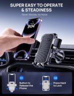 Firm-hold Air Vent Car Phone Holder for iPhone,Rotatable Universal Phone Mount with Adjustable Wide Clamp Metal Hook,Anti-vibration,Single-press Release,Heat-resistant,(Upgrade Hook Clip Never Shake) - Image 3