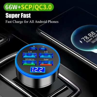 Super Fast Charge USB C Car Phone Charger Adapter 6 in 1 with Voltage Display 250W Multi Port Cigarette Lighter USB Charge for iPhone 16 15 14 13 12 11 Samsung Galaxy Huawei Oneplus Oppo Vivo - Image 6