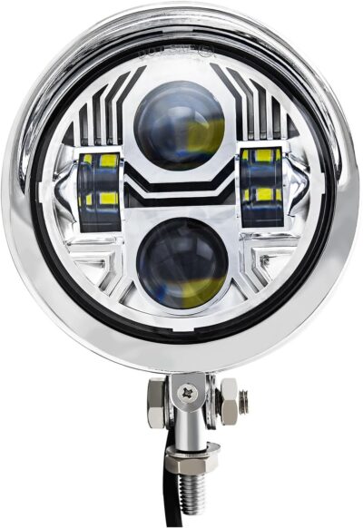 FATECIM 4.5" Bullet Round Motorcycle LED Headlight with Visor 4 1/2 Inch Motorbike Hi/Lo Beam Headlamp Bottom Mount Heavy Duty for Harley Kawasaki Honda Yamaha Suzuki Chopper Cafe Racer Bobber Chrome - Image 7