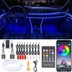 Interior Car Lights, 9 in 1 Car LED Strip with Wireless APP/RF Remote/Button Control, 16 Million Colors Ambient Lighting Kit with 5 Fiber Optic LED Strips & 4 Under Dash Lights