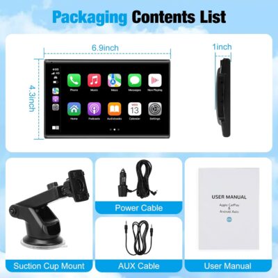 7 inch Carplay Screen for Car - Supports Wireless Apple Carplay & Android Auto, Portable Touchscreen with Bluetooth, Navigation, Voice Control, Mirror Link,Universal for All Cars (Black) - Image 8