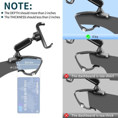 Multifunctional Car Dashboard Mobile Phone Holder, 360 Degree Rotation Universal Dash Clip Cellphone Mount for 4-7 inch Smartphones (Black) - Image 2