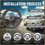 K KNODEL Universal Fit Steering Wheel Cover, Microfiber Leather Car Steering Wheel Cover, Anti-Slip Car Wheel Protector, 15 Inch (Black) - Image 4