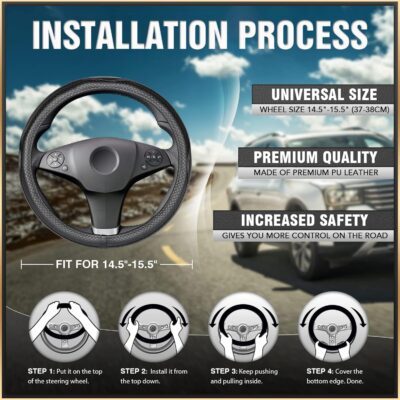 K KNODEL Universal Fit Steering Wheel Cover, Microfiber Leather Car Steering Wheel Cover, Anti-Slip Car Wheel Protector, 15 Inch (Black) - Image 4