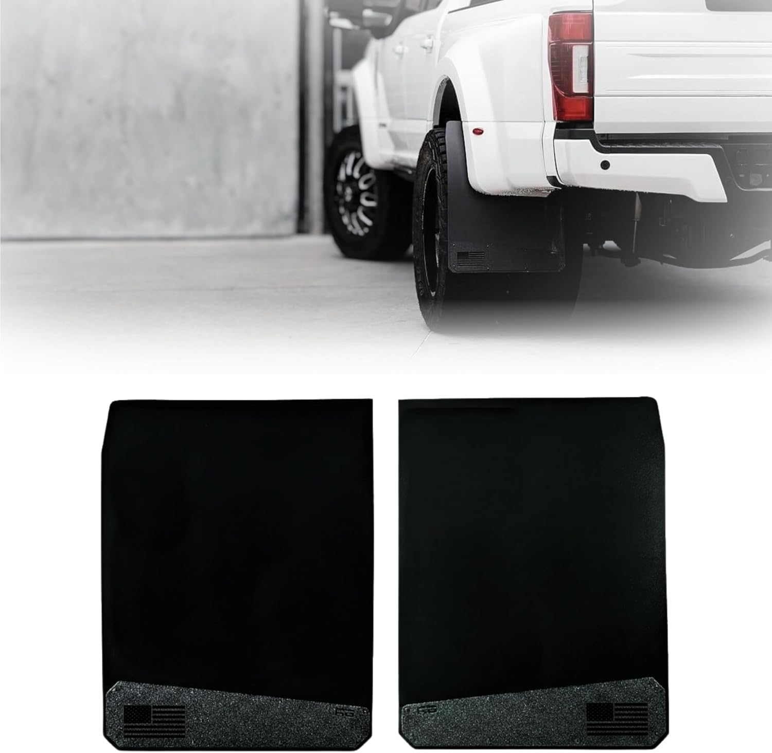 71j70vuHhxL._AC_SL1500_.jpg REK GEN ‘Merica Mud Flaps Dually - Heavy Duty Mud Flaps for Trucks and Dually Truck Accessories - Stainless Steel - Easy Install Splash Guard - Made in USA (Black Flag) - Image 1