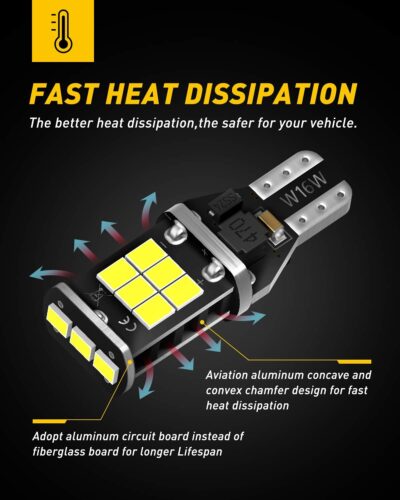 AUXITO 912 921 LED Bulb for Backup Light Reverse Lights High Power 2835 15-SMD Chipsets Error Free T15 906 922 W16W Bulbs, 6000K White, Exterior Light Bulbs (Upgraded, Pack of 2) - Image 7