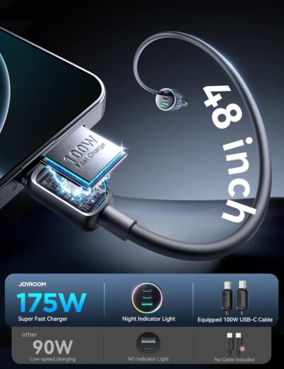 JOYROOM 175W Car Charger USB C Fast Charge [GaN] 3-Port Type C Super Fast Car Charger with USBC Cable, Car Cigarette Lighter Adapter for iPhone 17/16/15 Series, Galaxy S26/25, MacBook, iPad and More - Image 5