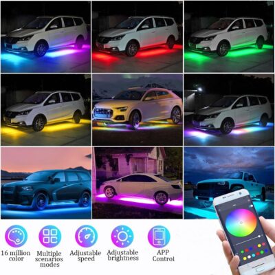 YUGUANG 4Pcs Underglow Kit for Car, APP Control Multicolor Car Underglow Light Kit Music Sync RGB Underbody Strips Light Waterproof for Cars Trucks SUVs - Image 2