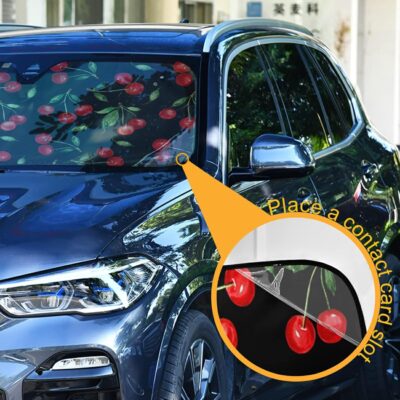 Cherry Car Windshield Sun Shade Watercolor Fruit Foldable UV Ray Sun Visor Protector Sunshade to Keep Your Vehicle Cool (51" x 27") - Image 2