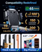 HTU 【98+LBS Strongest Suction & Military-Grade】 Ultimate Car Phone Mount【Patent & Safety Certs】 Cell Phone Holder Truck Stand for Dashboard Windshield Vent for iPhone 17 Pro Max 16 15 Samsung (Black) - Image 4