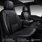 CAR PASS Luxury Nappa Leather Seat Covers Full Set, Water Resistant Faux Leather Seat Covers with Lumbar Support, Comfortable Automotive Seat Covers Universal Fit for SUV Sedan Van Truck, Solid Black - Image 2