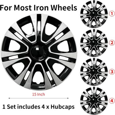 15 inch Wheel Covers for Iron Rim Wheel Cover,15 in Hubcaps Set of 4 Plastic Replacement Hub Cap Accessories for Car (Petal Style, 15 inch) - Image 6