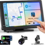 Portable Wireless Carplay Car Stereo, 7" HD Touchscreen for Car with Apple CarPlay & Android Auto with Backup Camera, GPS, Bluetooth, Voice Control, Mirror Link, FM, AUX, Universal Fit