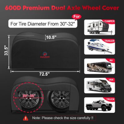 Comnova RV Tire Covers 2 Pack - 600D Dual Axle Tire Cover for Camper RV Trailer Truck, Waterproof Heavy Duty Fade-Resistant Dual Wheel Protector Cover, Fits Tire Diameters 30-32 Inch - Image 2