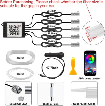 Interior Car LED Strip Lights APP Control, 5 in 1 RGB 16 Million Colors Ambient Lighting Kit with 236 inches Fiber Optic, Music Mode Inside Car Lighting Decorations - Image 4