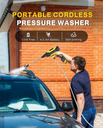 Cordless Pressure Washer - MAX 950 PSI Battery Powered Pressure Washer, 21V Portable Cordless Power Washer with Rechargeable 4.0Ah Battng，Yellow - Image 2