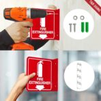 T&R Fire Extinguisher Sign, Fire Extinguisher with Down Arrow - 4 Pack - 6 x 6 Inches Acrylic, 2 pre-drilled holes, Includes Matching Screws, Use for Home Office/Business - Image 3