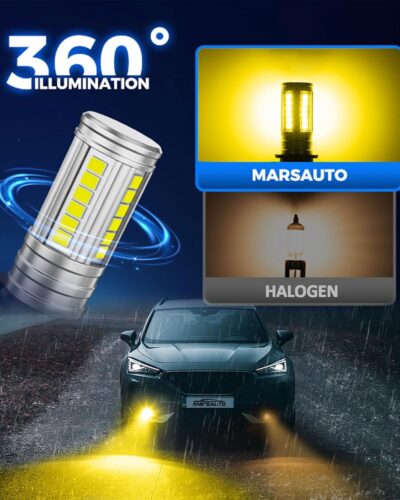 Marsauto H16 H8 Led Fog Light Bulb Yellow 12,000LM, 1:1 Size H11 Yellow Fog Lights, Real 360° Illumination 3000K Amber Strong Penetration, Upgraded LED Chips H11 H8 Fog Bulb, Tail Light Covers - Image 3