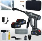 Cordless Pressure Washer Battery Powered,1450PSI Cordless Power Washer with 2pcs 4.0Ah Battery&Charger & 6-in-1 Nozzle Portable for Patio Floor Fence Deck Indoor (Gray)
