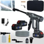 Cordless Pressure Washer Battery Powered,1450PSI Cordless Power Washer with 2pcs 4.0Ah Battery&Charger & 6-in-1 Nozzle Portable for Patio Floor Fence Deck Indoor (Gray)