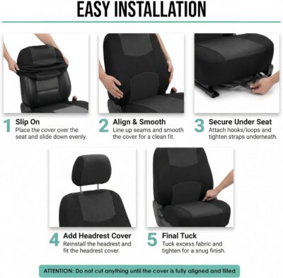 FH Group Car Seat Covers Front Set in Cloth - Car Seat Covers for Low Back Car Seats with Removable Headrest,Universal Fit,Automotive SeatCovers,Washable Car SeatCover for SUV,Sedan,Van Black - Image 5