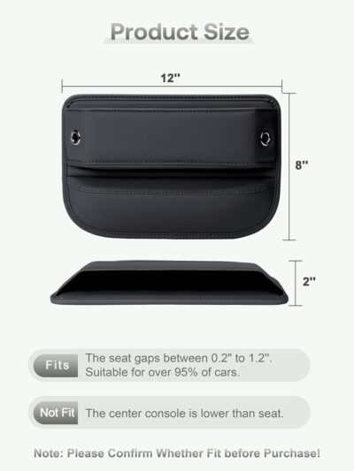Premium Leather Car Seat Gap Filler Organizer (0.2”-1.2" Gaps), Clever Gifts for Car SUV Truck Owners (Black, 1 Pack) - Image 5