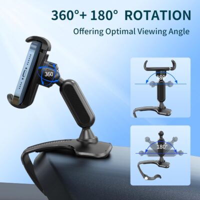 Multifunctional Car Dashboard Mobile Phone Holder, 360 Degree Rotation Universal Dash Clip Cellphone Mount for 4-7 inch Smartphones (Black) - Image 3