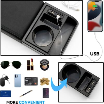 Car Center Console Cover 3 in 1, Auto Center Console Pad with Cup Holder and Phone Holder,PU Leather Auto Armrest Cover Protector,Waterproof Universal car armrest Cover for Most Vehicle - Image 6