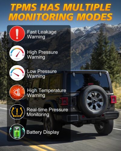RV Tire Pressure Monitoring System, Wireless TPMS with Solar Charger and USB, 4 Sensors and 6 Alarm Modes Real-time Color LCD Display Tire Pressure Monitor System for SUV Mpv Sedan Truck - Image 4