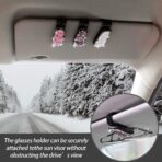 Moly Magnolia 2 PCS Glasses Holders for Car Sun Visor, Fashion Bling Crystal Rhinestones Car Eyeglasses Sunglasses Hanger Mount with Ticket Card Clip for Women Girls (Silver) - Image 4