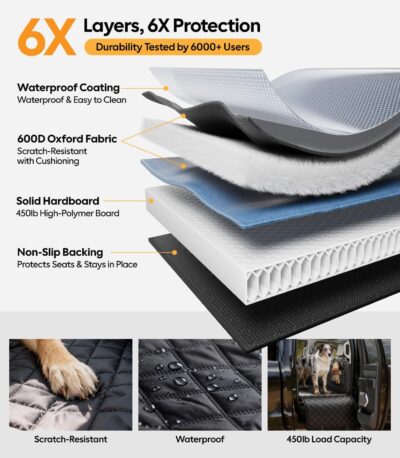 Wigoo Dog Car Seat Cover for Back Seat, 450lbs Hardbottom Dog Hammock, Waterproof & Anti-Scratch Backseat Protector for 1-4 Large/Medium Dogs, Seat Extender for SUV Medium Truck, Size-L, Black - Image 5