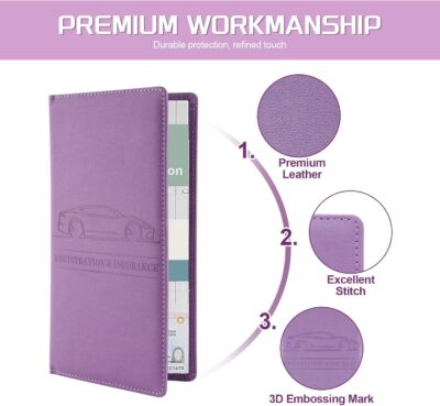 JUSTTOP 1Pack Car Registration and Insurance Holder,Car Document Holder for Cards License with Magnetic Shut,Vehicle Glove Box Car Organizer for Documents, Cards, License(Purple) - Image 4