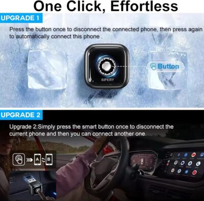 Wireless Carplay Adapter 2in1, 2026 Upgrade Wired to Wireless for CarPlay/Android Auto, WiFi 6 Mini Plug & Play, USB/Type C, Smart Button Dongle Auto-Connect for iPhone iOS 10+ Android 11+ - Image 4