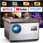 Projector 4K with WiFi and Bluetooth [2000 ANSI/AI Auto Focus/Built in Apps], Outdoor Movie Projector with Smart TV OS 2.0 & Dolby, HAPPRUN Home Theater Projector for Indoor/Outdoor Use