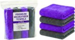 Paks - Edgeless Microfiber Towels 4-Pack - Car Detailing Wash Cloths for Cleaning - 16x16 Car Drying Towel - Lint Free Auto Rags for Polishing & Buffing - Purple & Grey Cleaning Supplies
