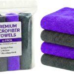Paks - Edgeless Microfiber Towels 4-Pack - Car Detailing Wash Cloths for Cleaning - 16x16 Car Drying Towel - Lint Free Auto Rags for Polishing & Buffing - Purple & Grey Cleaning Supplies