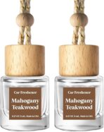 C Classy Car Air Freshener Hanging 2 Pack, Mahogany Teakwood Essential Oil Diffuser for Cars, Cute Glass Bottle Car Accessories for Women & Men Gift, Long-Lasting Fragrance, Made in USA