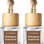 C Classy Car Air Freshener Hanging 2 Pack, Mahogany Teakwood Essential Oil Diffuser for Cars, Cute Glass Bottle Car Accessories for Women & Men Gift, Long-Lasting Fragrance, Made in USA