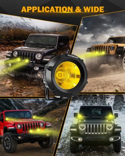 Auxbeam Amber Fog Lights, 3.5 Inch 50W Round Led Offroad Light 5000LM Yellow Round Led Pods with Wiring Harness Kit, Spot Flood Combo Driving Lights for Truck ATV UTV Motorcycle Off-Roading - Image 6
