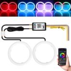Qasim Angel Eyes Halo Rings Cotton Lights 12V 70MM RGB LED Universal for Car Scooter Motorcycle DRL Fog Light Turn Signal Light APP Bluetooth Control Multi-Color 2-Pack