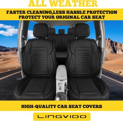 LINGVIDO Front Car Seat Covers, Faux Nappa Leather, Airbag Compatible and Waterproof Protectors for Sedans SUVs, Breathable Anti-Slip Interior for Commuters and Rideshare, Black - Image 3