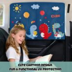 Car Window Shade for Baby, 2 Pack Magnetic Double Layer Cute Dinosaurs Car Sun Shade Side Window, Adjustable Privacy Blackout/See-Through Window Curtains for Baby Kids UV Protection - Image 2